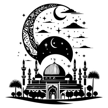 Ramazan ayı Kudüs Cami illüstrasyonu siyah element çekti