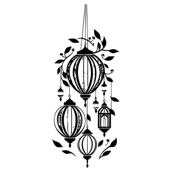 Hanging Lantern Ramadan Pattern Illustration Sketch Hand Draw Element — Stock Vector