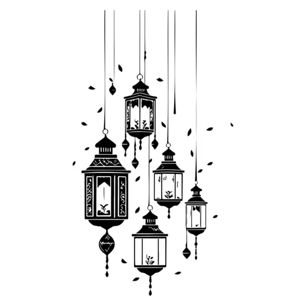 Hanging Lantern Ramadan Pattern Illustration Sketch Draw Element — Stock Vector