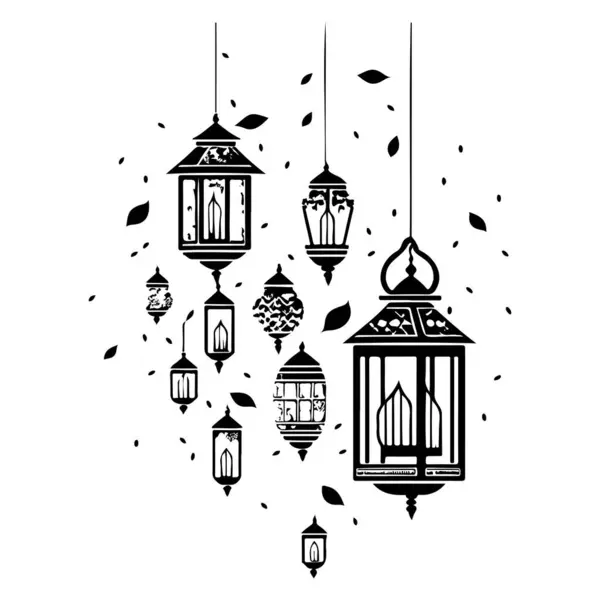 Hanging Lantern Ramadan Pattern Illustration Sketch Draw Element — Stock Vector