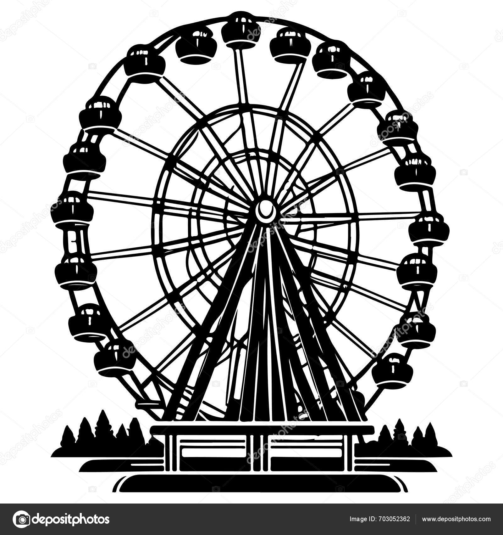 Big Ferris Wheel Night Amusement Park Illustration Sketch Hand Draw ...