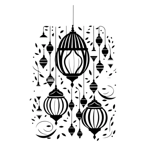 Ramadan Eid Lantern Hanging Illustration Sketch Hand Draw Element — Stock Vector