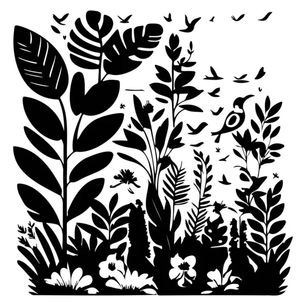 Jungle flowers exotic plants and animals illustration draw element