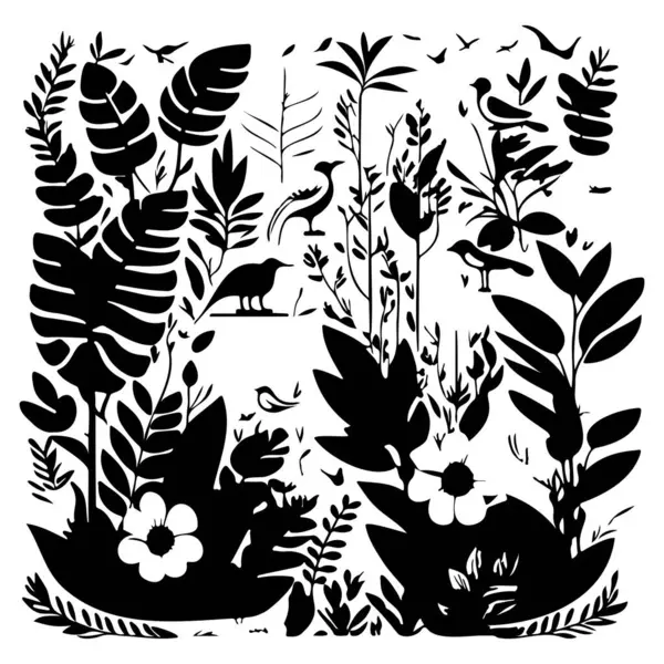Jungle flowers exotic plants and animals illustration draw element