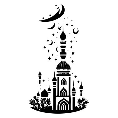 Minare illüstrasyon eli siyah ramadhan logo vektör elementi ve sembolünü çizer