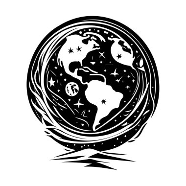 Simge Kol Gezegeni siyah renk uzay logo elementi ve sembolü mükemmel çizer.