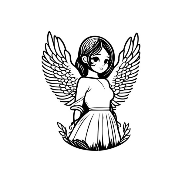 Angel girl Icon hand draw black colour easter sunday logo vector element and symbol