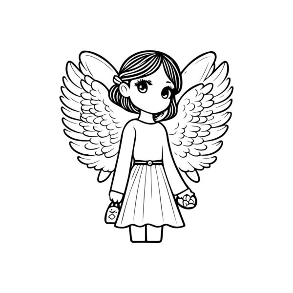 Angel girl Icon hand draw black colour easter sunday logo vector element and symbol
