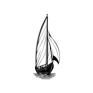 Gemi Simgesi eli siyah renkli tatil logo vektör ögesi ve sembol çizer