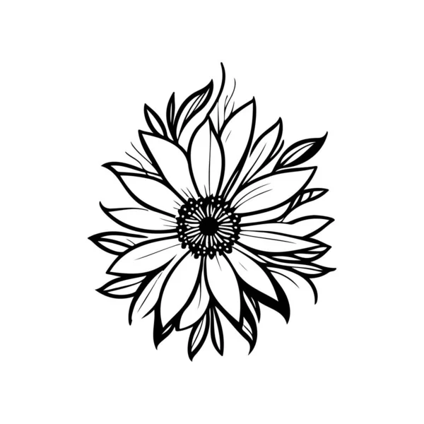 Sunflower Icon Hand Draw Black Colour Flower Logo Vektor Element Stok Ilustrasi 