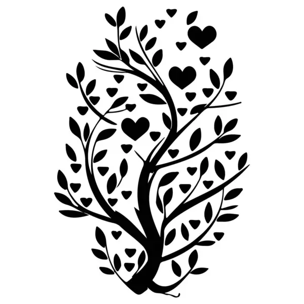 Valentinstag Baum Herzen Und Zwei Vögel Illustration Skizze Zeichnen Element — Stockvektor