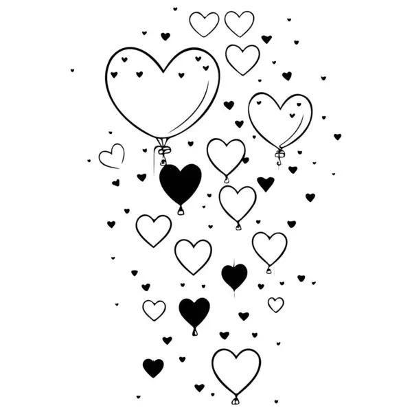 Valentine Hanging Balloons Hearts Love Illustration Sketch Draw Element — Stock Vector