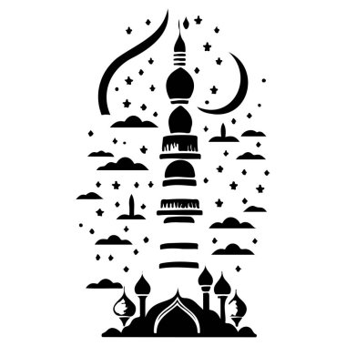 Karalama minare ramadhan illüstrasyon çizim el çizim ögesi