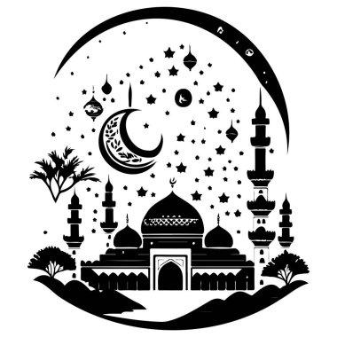 Ramadhan Kareem Ay Cami çizimi el çizimi ögesi