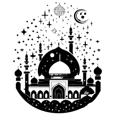 Ramadhan Kareem Ay Cami çizimi el çizimi ögesi