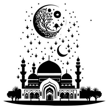 Ramadhan Kareem Ay Cami çizimi el çizimi ögesi