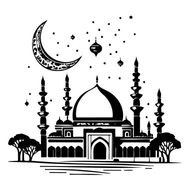 Ramazan ayı camii çizim elementi siyah