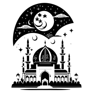 Ramazan ayı camii çizim elementi siyah