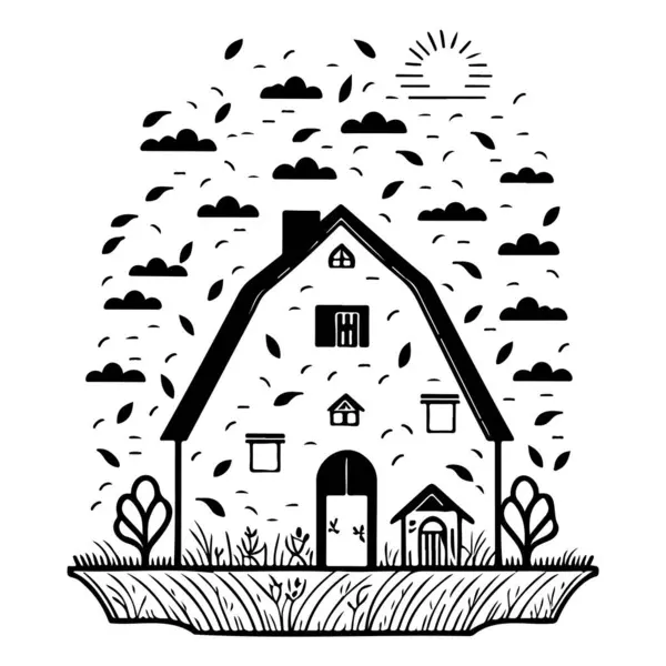 stock vector Spring farm house agriculture illustration sketch draw element