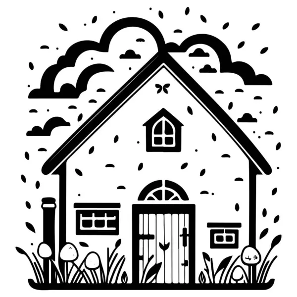 Spring Farm House Agriculture Illustration Sketch Hand Draw Element — Stock Vector
