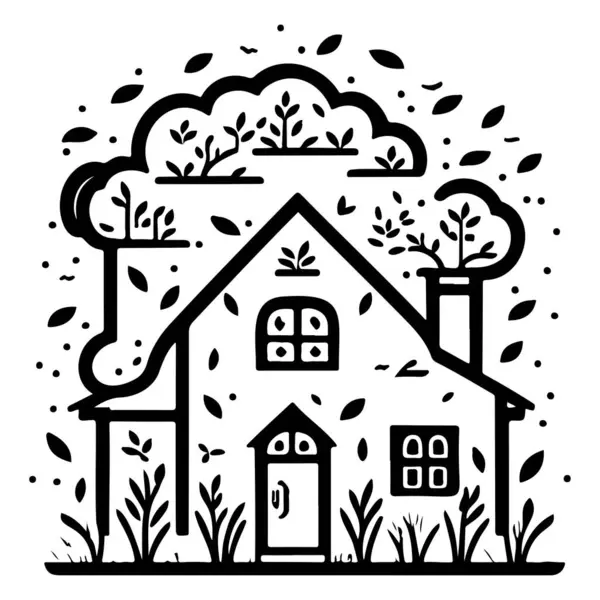 Spring Farm House Agriculture Illustration Sketch Draw Element — Stock Vector