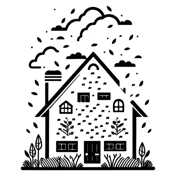Spring Farm House Agriculture Illustration Sketch Draw Element — Stock Vector