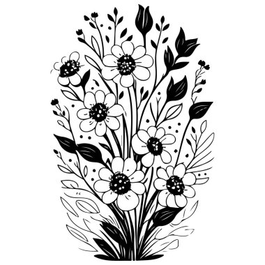 Buket Soyut Bahar Çiçekleri Kelebek çizimi çizim elementi