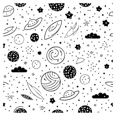 uzay gökadası dikişsiz desen kumaş Doodle çizim çizim el çizim ögesi