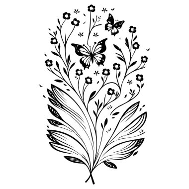 Soyut Kelebek ilkbahar sonbahar çiçeği illüstrasyon çizim elementi