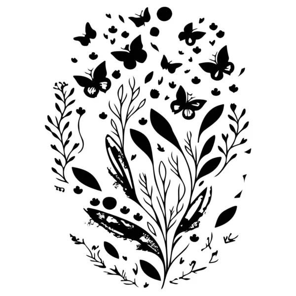 Soyut Kelebek ilkbahar sonbahar çiçeği illüstrasyon el çizimi ögesi