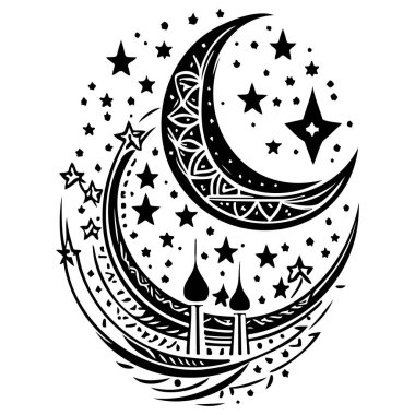 Ay yıldızı ramazan Arap İslami illüstrasyon çizim el çizimi ögesi