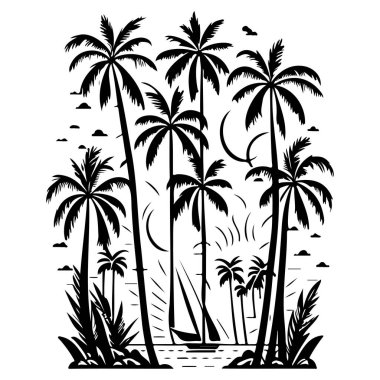 yelken ve palmiye ağacı çizim elementi