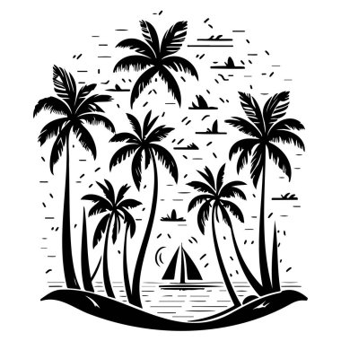 yelken ve palmiye ağacı çizim elementi