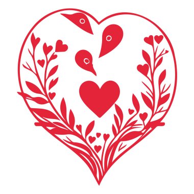 Kırmızı kuş, sevgililer günü sevgilisi, aşk çizimi elementi. 