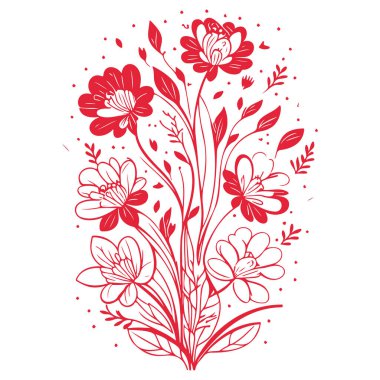 Buket Soyut Bahar Çiçekleri Kelebek illüstrasyon elementi kırmızı