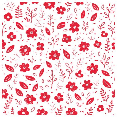 Çiçeksiz desenli kumaş Doodle çizim elementi kırmızı 