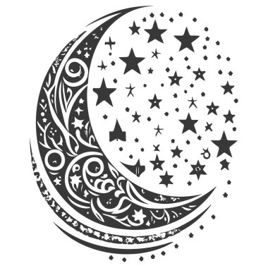 Ay yıldızı Ramazan Arap İslami illüstrasyon çizimi gri