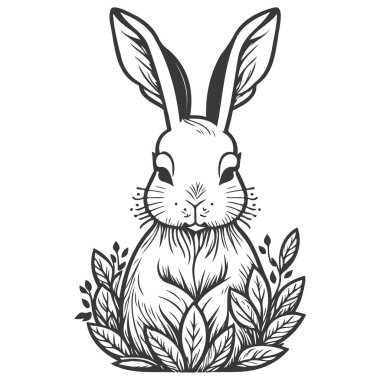 Çiçekli bahar çizimi olan cesur tavşan gri çizim.