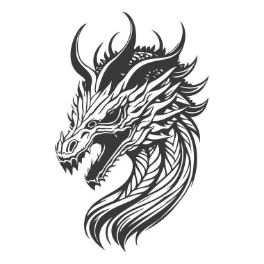 Çin baş ejderhası çizimi gri.