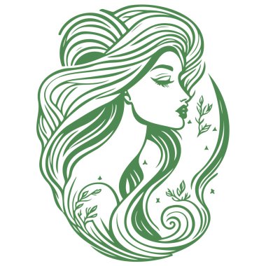 Kadın güzel deniz kızı çizimi yeşil