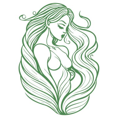 Kadın güzel deniz kızı çizimi yeşil