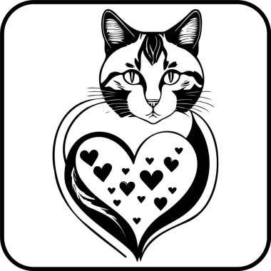 Cat Love Valentine Heart İllüstrasyon Çizim sembolü Kenar