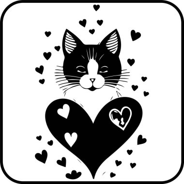 Cat Love Valentine Heart İllüstrasyon Çizim sembolü Kenar