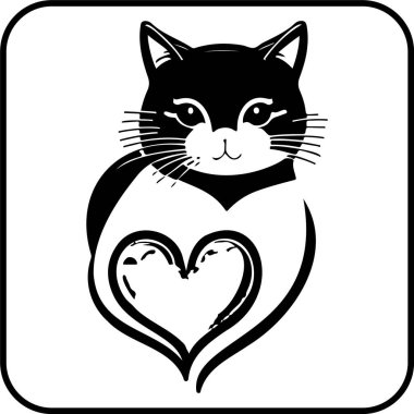 Cat Love Valentine Heart İllüstrasyon Çizim sembolü Kenar