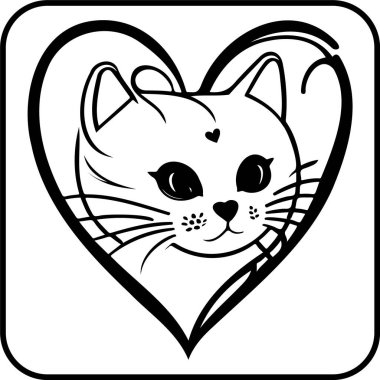 Cat Love Valentine Heart İllüstrasyon Çizim sembolü Kenar