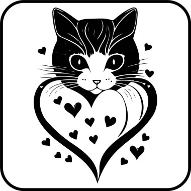 Cat Love Valentine Heart İllüstrasyon Çizim sembolü Kenar