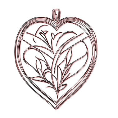 Heart shaped Locket illustration outline element sketch red