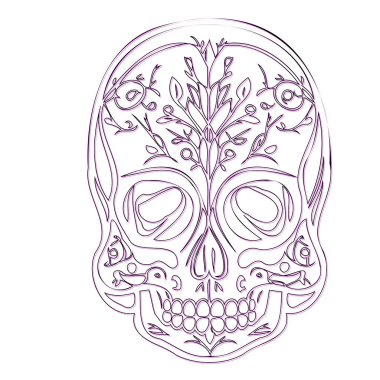 Sugar Skull illüstrasyon taslak elementi mor çizim