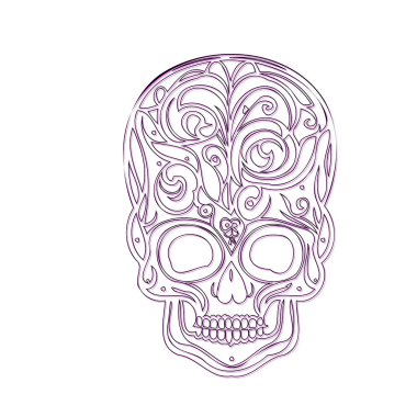 Sugar Skull illüstrasyon taslak elementi mor çizim