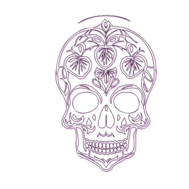 Sugar Skull illüstrasyon taslak elementi mor çizim